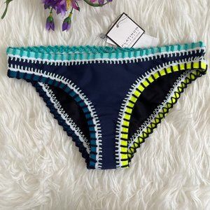 Platinum Size S Navi Blue Crochet Trim Scoop Full Bikini Bottom